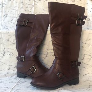 Wine Faux Leather Buckle Boot